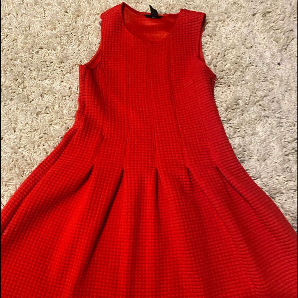 H&M Red Orange Fit & Flare Skater Swing Knee Length Dress Size: L - Picture 5 of 7